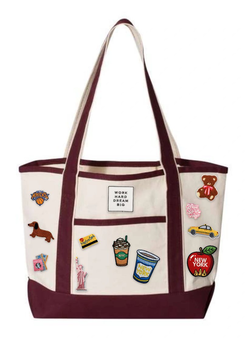 Made by Giada: Deluxe Tote in Maroon with 12 patches