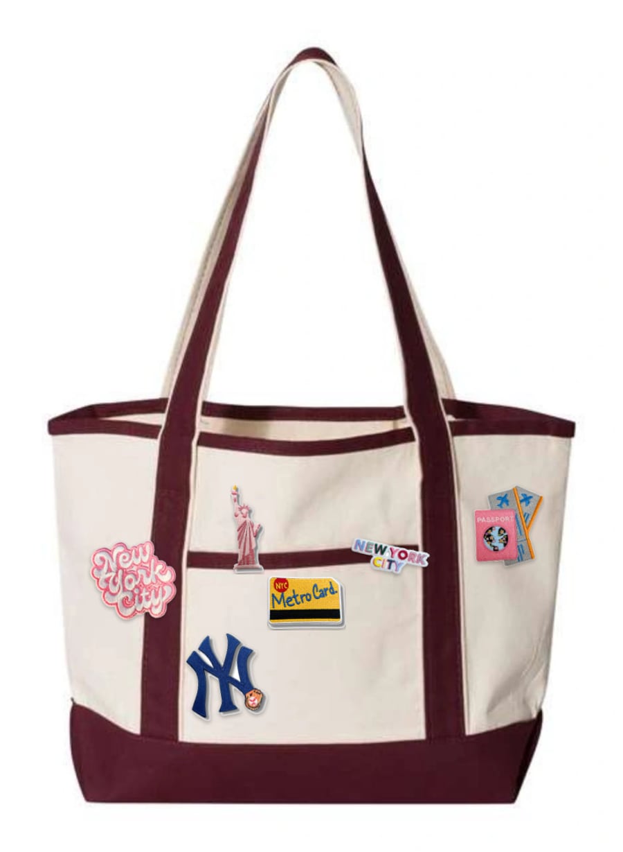 Uptown Maroon: Deluxe Tote in Maroon with 6 patches